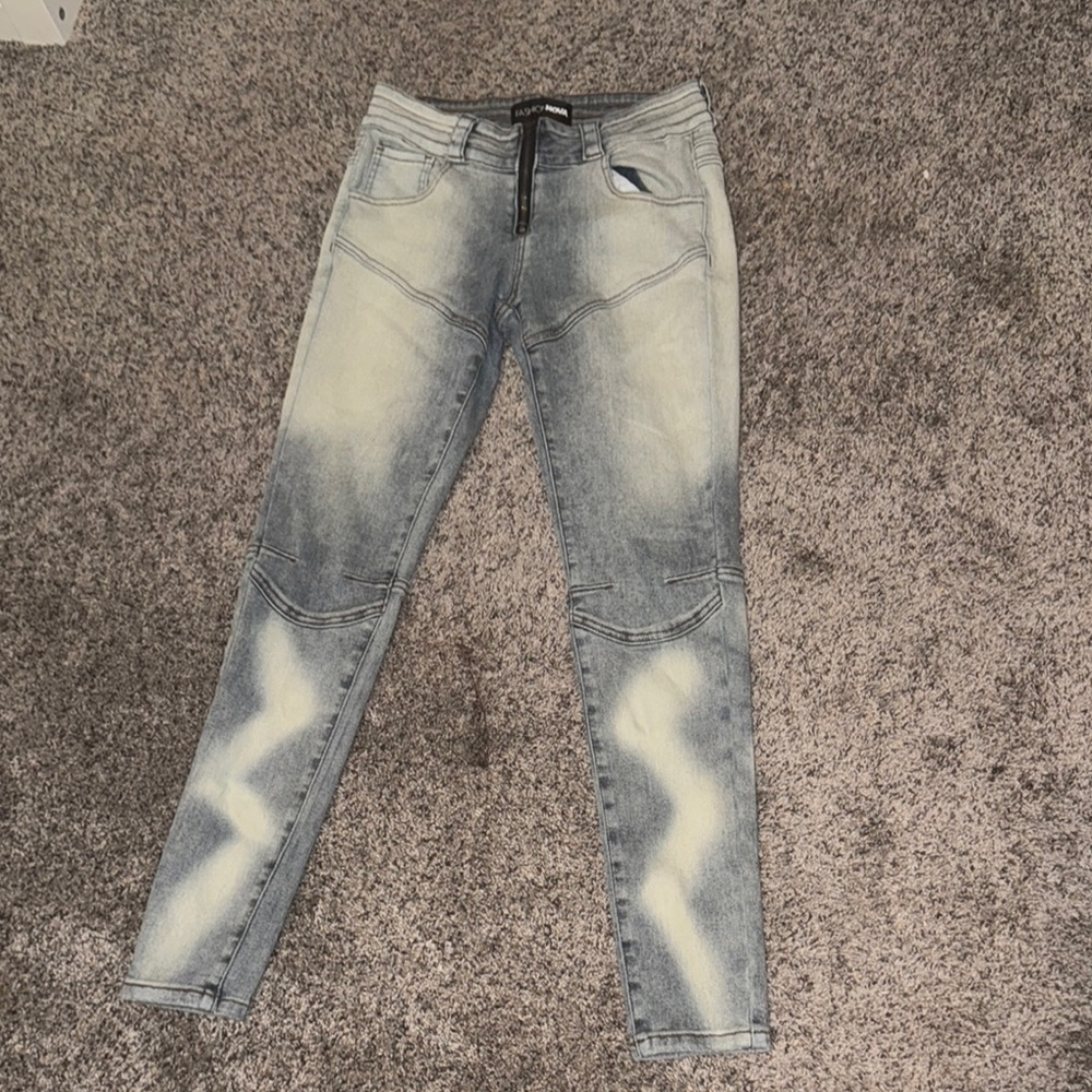 Fashion Nova Blue Skinny Jeans with Distressed Details